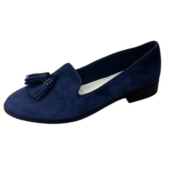 Anne Klein Shoes - Anne Klein Navy Loafer Tassel Smoking Flat Shoe Sz 7M Iflex Like New Suede